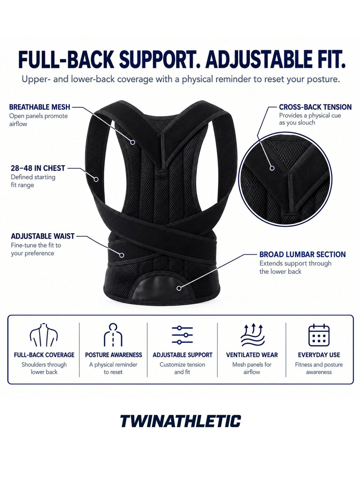 Adjustable Full-Back Posture Support Brace