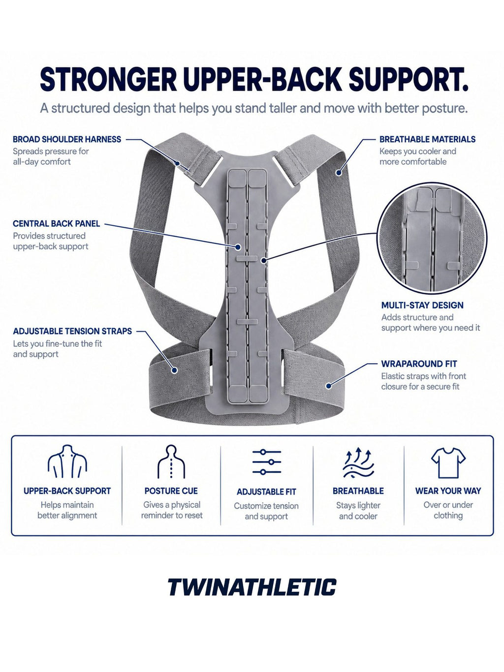 Adjustable Structured Upper-Back Posture Support Brace