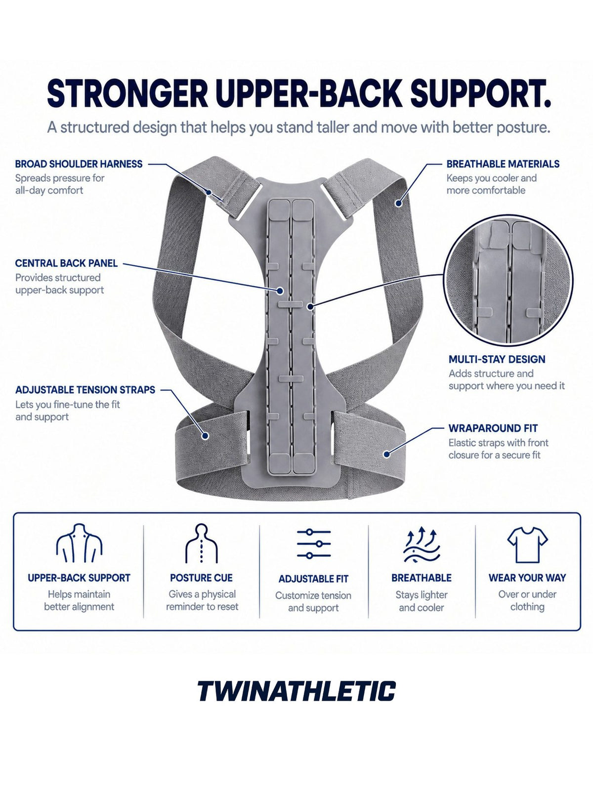 Adjustable Structured Upper-Back Posture Support Brace