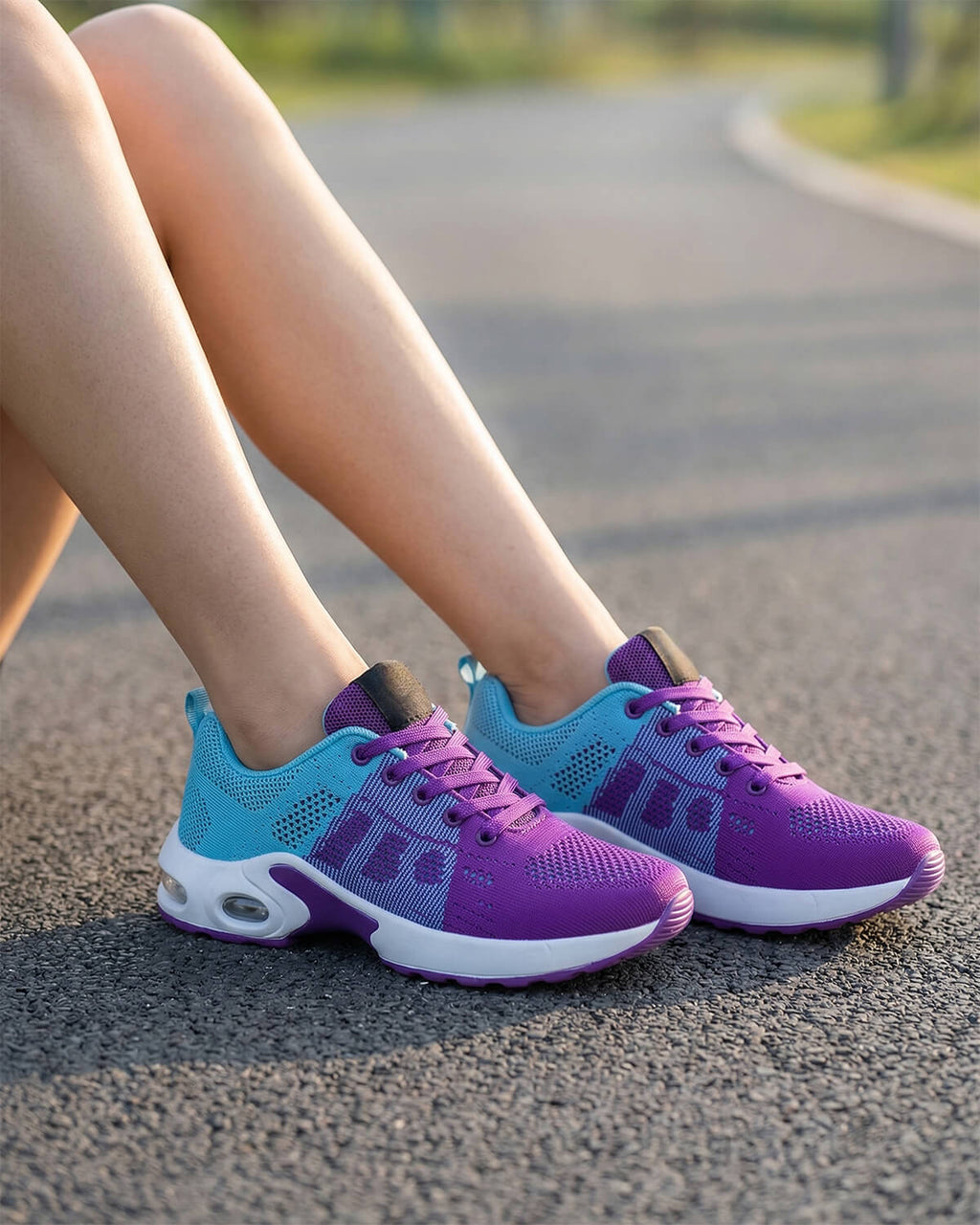 Air Cushion Knit Walking Sneakers with Lace-Up