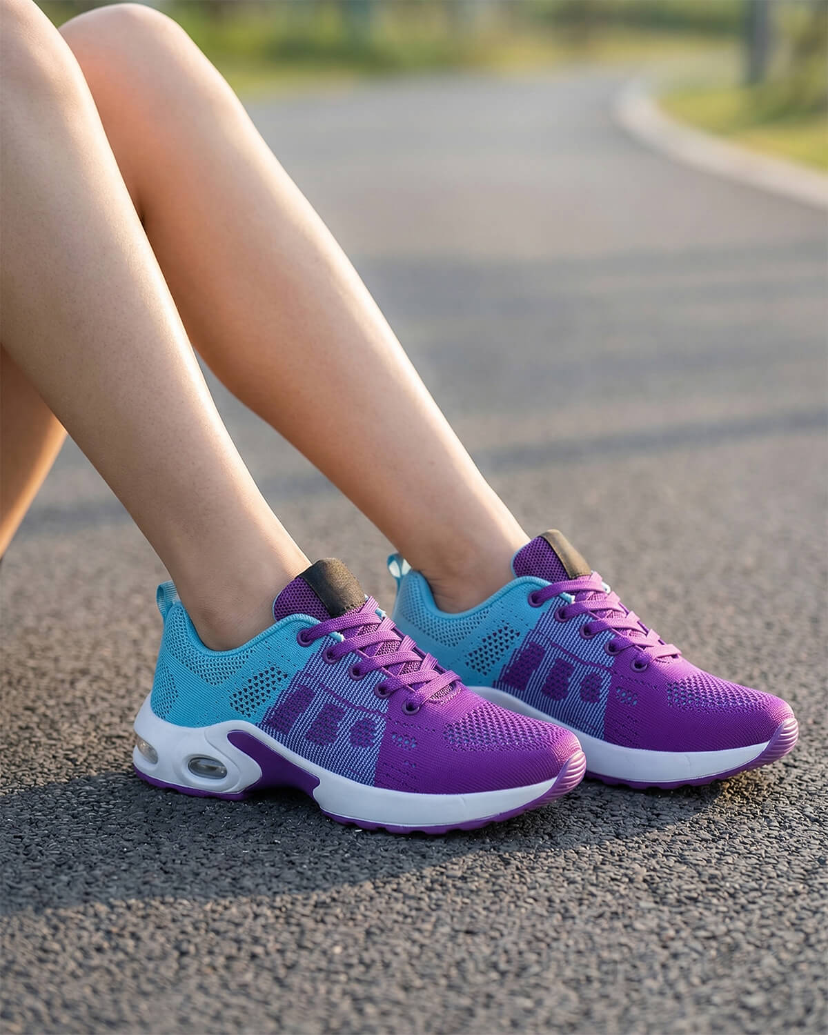 Air Cushion Knit Walking Sneakers with Lace-Up