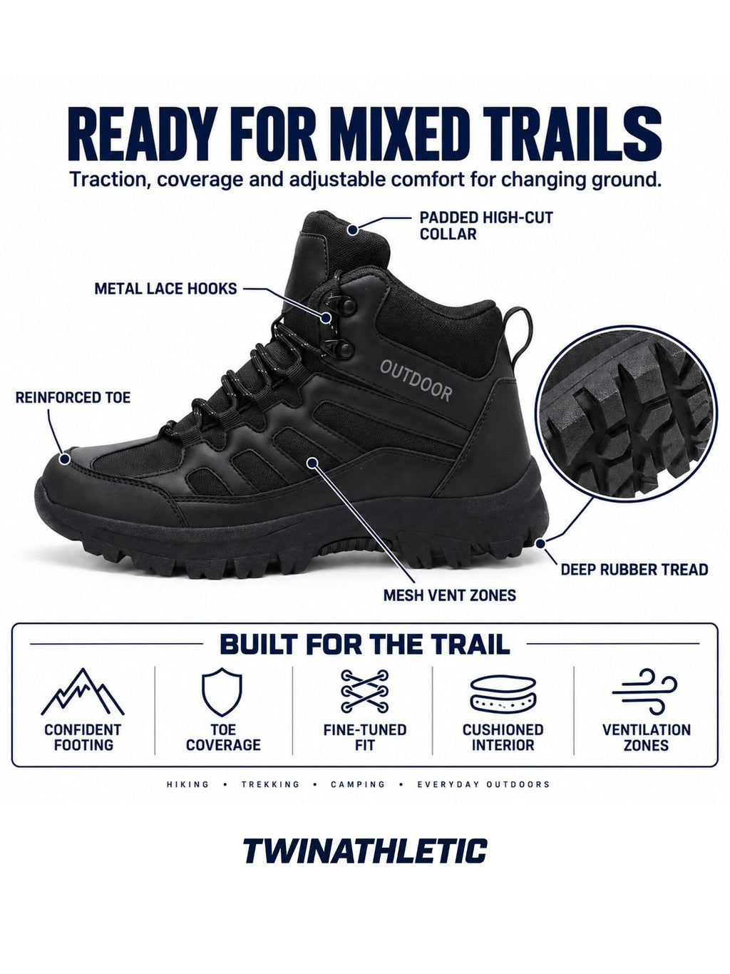 High-Cut Trail Hiking Boots with Deep Tread