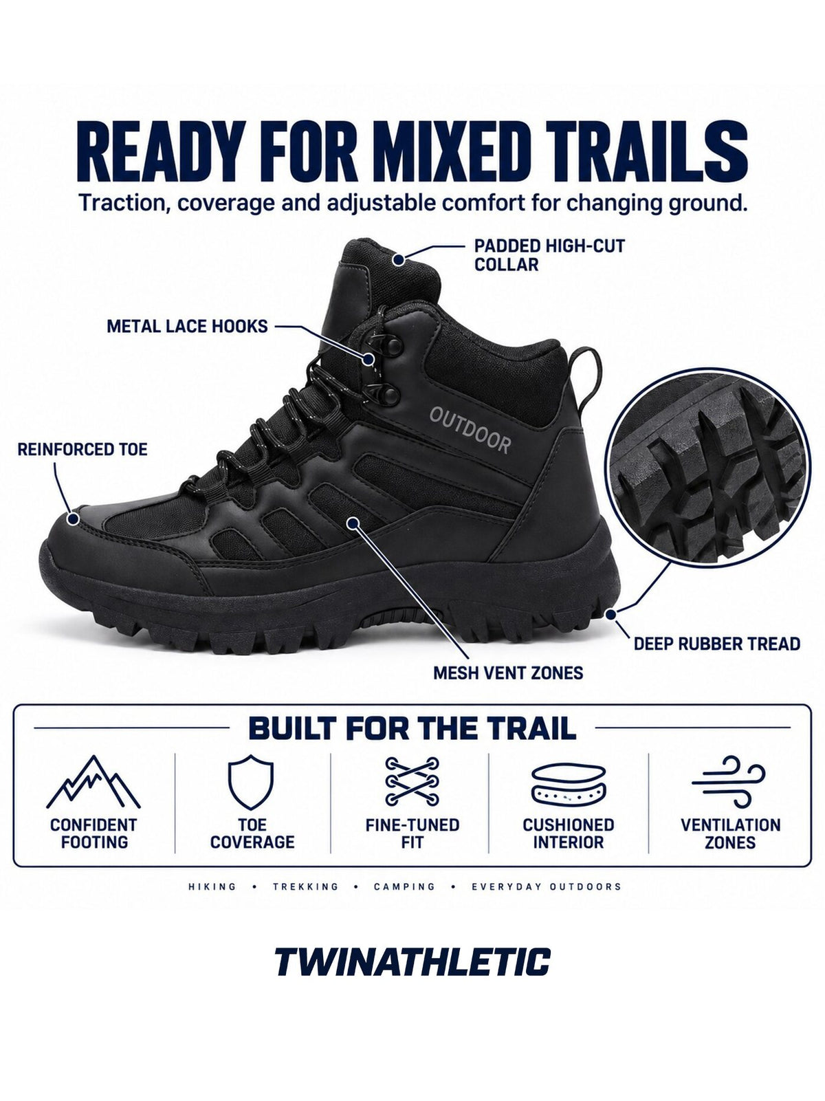 High-Cut Trail Hiking Boots with Deep Tread