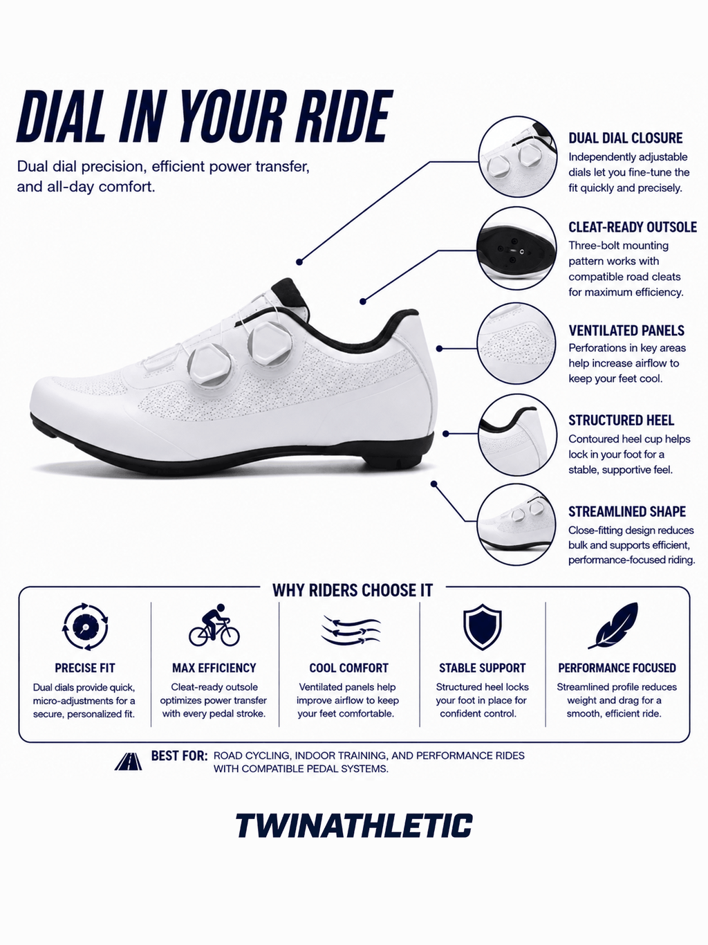 Road Cycling Shoes with Dual Dial Closure