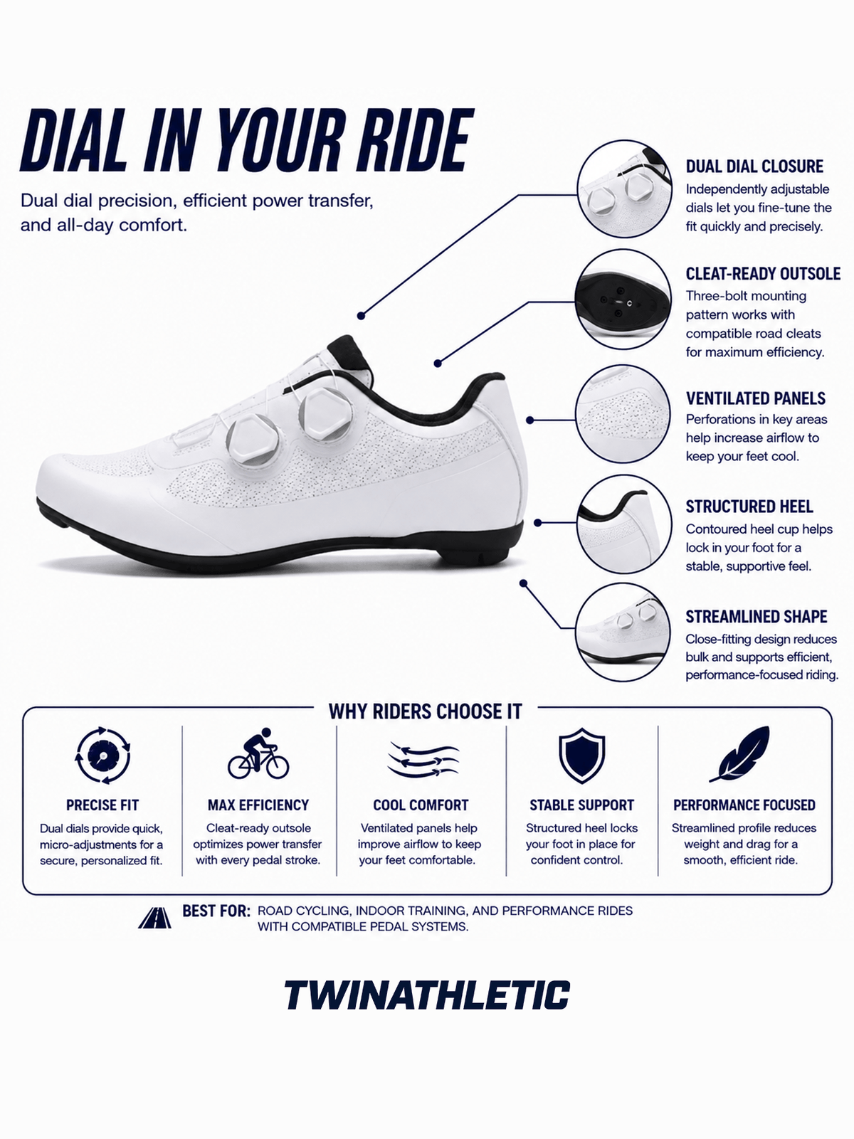 Road Cycling Shoes with Dual Dial Closure
