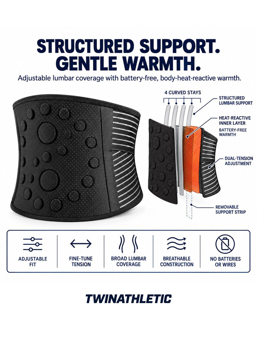 Adjustable Heat-Retaining Lumbar Support Belt