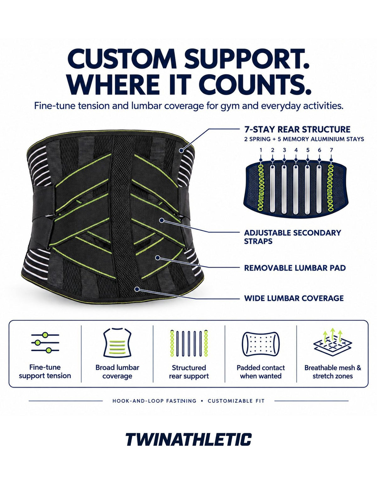 Adjustable 7-Stay Lumbar Support Back Brace