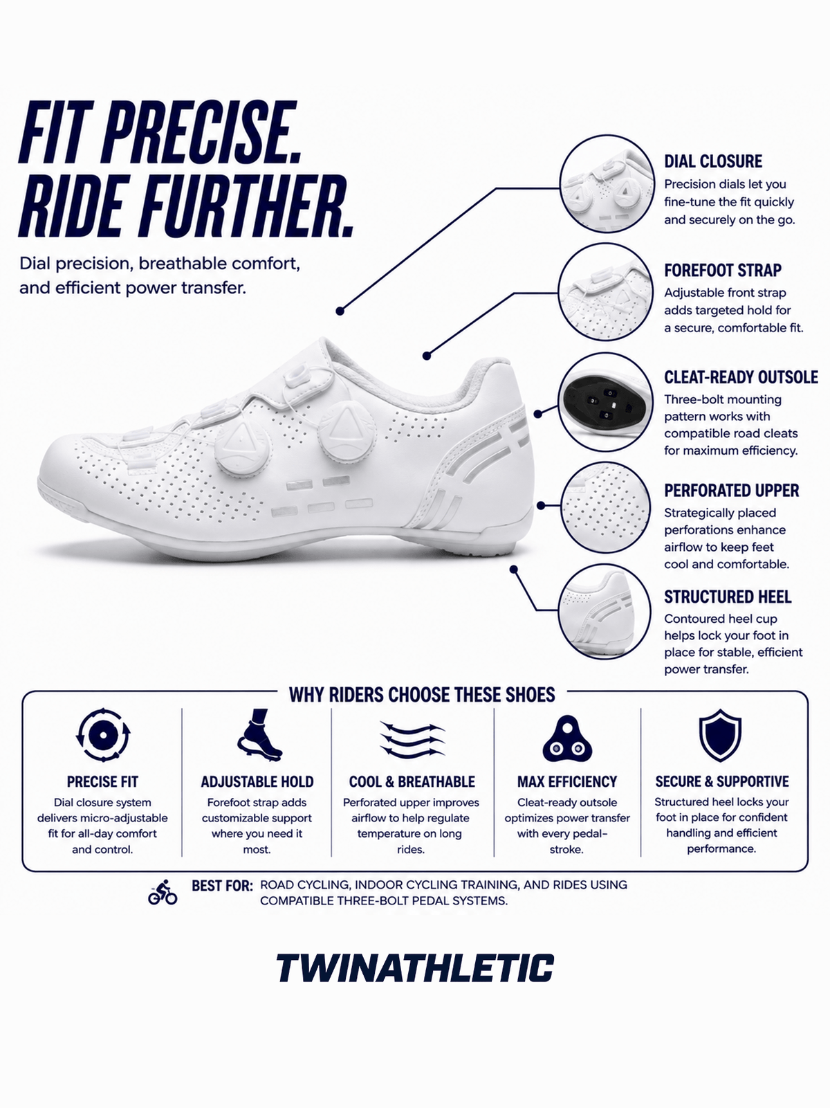 Road Cycling Shoes with Dial Closure and Ventilation