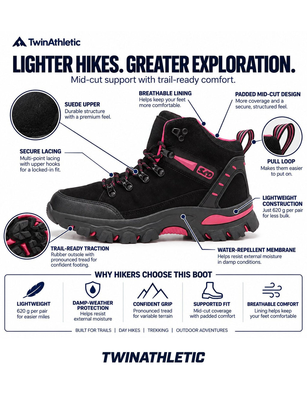 Lightweight Mid-Cut Hiking Boots