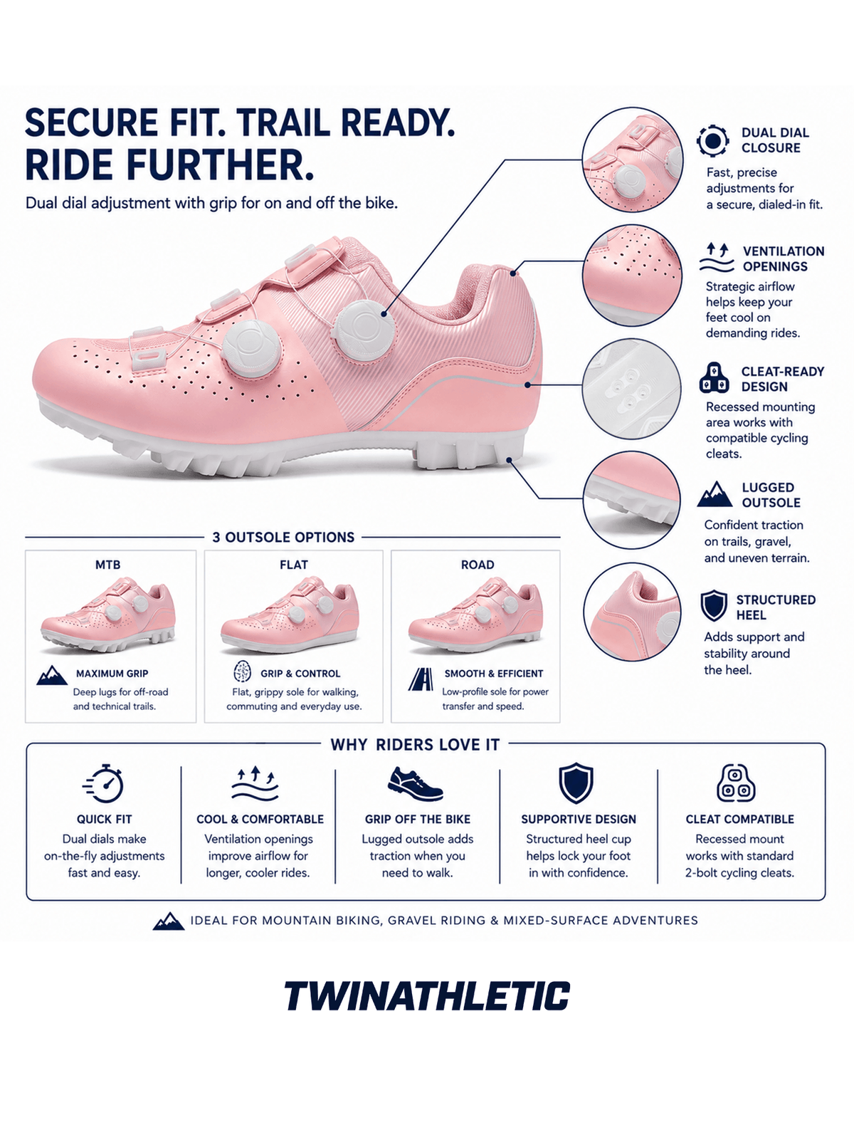 Lugged Cycling Shoes with Dual Dial Closure