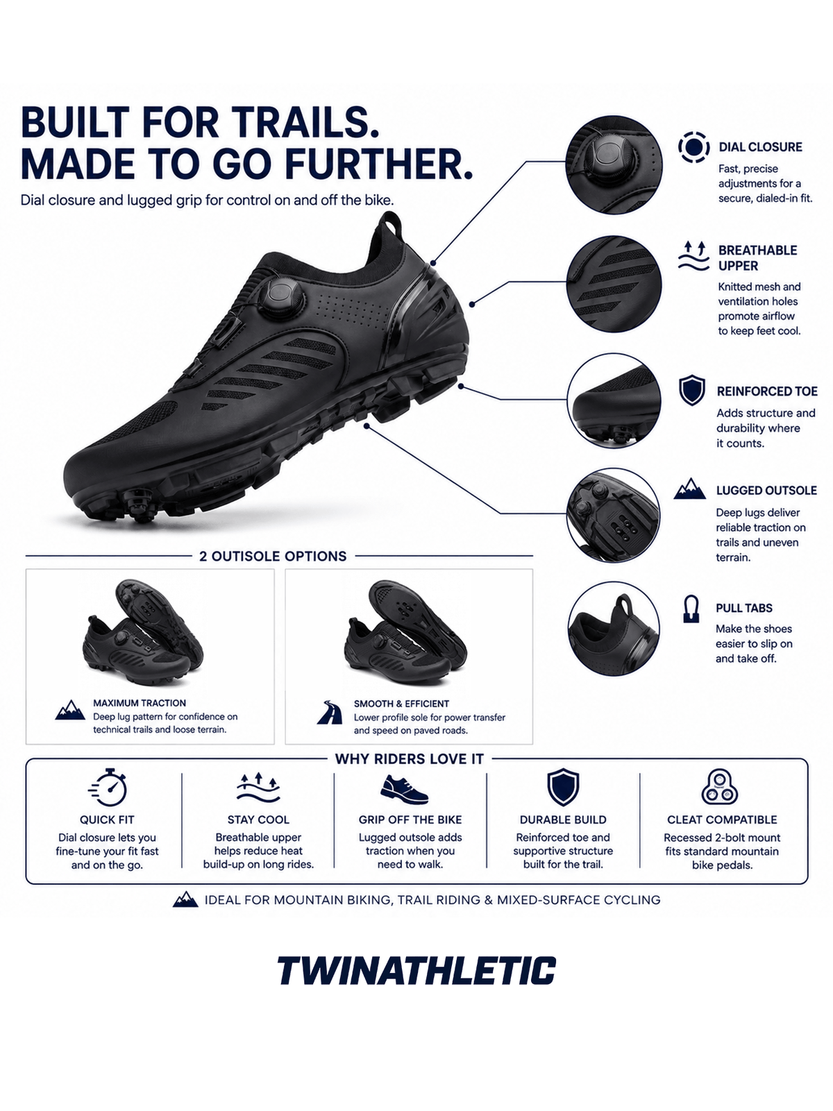 Mountain Cycling Shoes with Dial Closure and Lugged Outsole