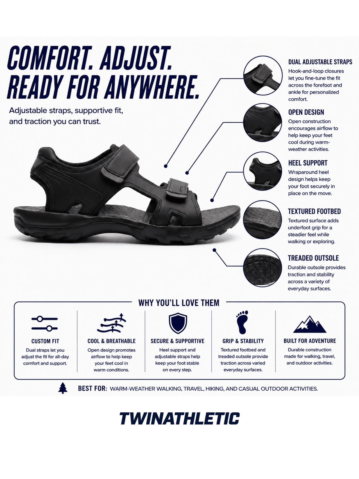 Outdoor Sport Sandals with Adjustable Strap Closures
