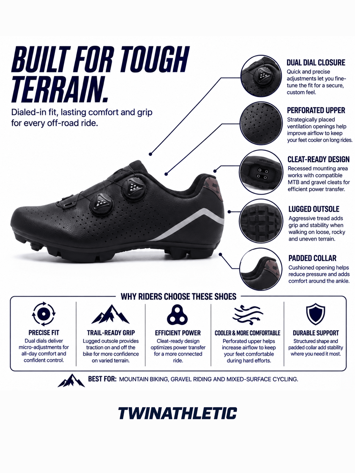 Mountain Cycling Shoes with Dual Dial Closure