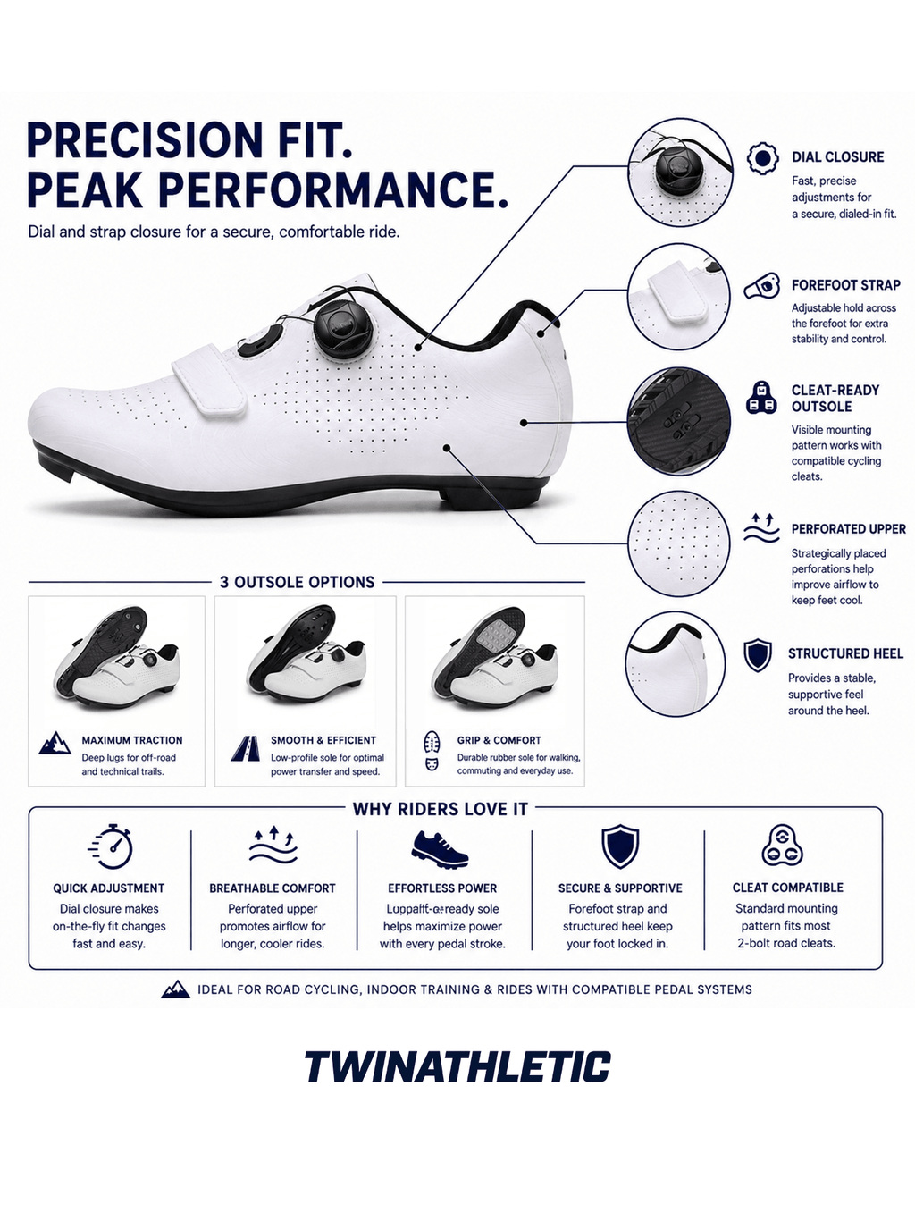 Road Cycling Shoes with Dial and Strap Closure