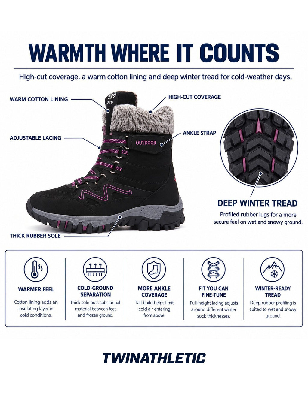 High-Cut Snow Boots with Ankle Strap