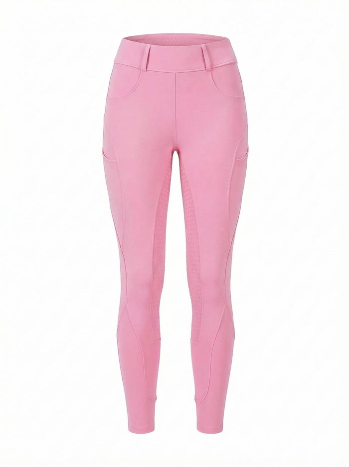 Equestrian Riding Breeches with High Waist and Pocket Flaps