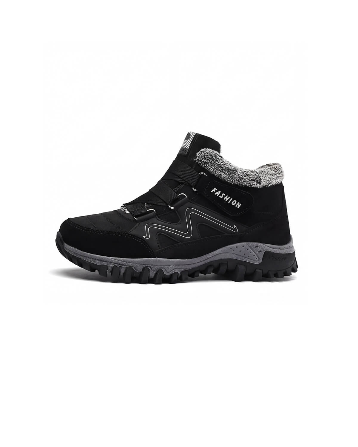 Fleece-Lined Winter Hiking Boots with Hook-and-Loop Straps