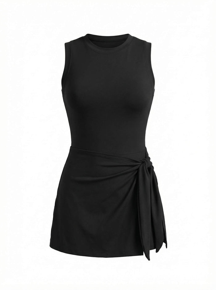 Women's Tennis Dress with Built-In Shorts and Wrap Tie Skirt