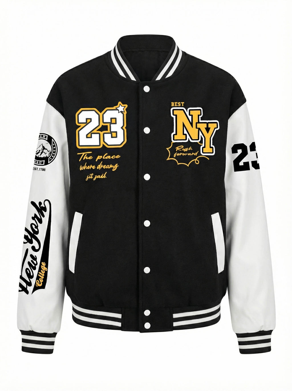 Varsity Baseball Jacket with Snap Front and Patches