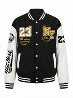 Varsity Baseball Jacket with Snap Front and Patches