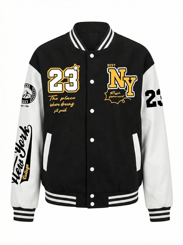 Varsity Baseball Jacket with Snap Front and Patches