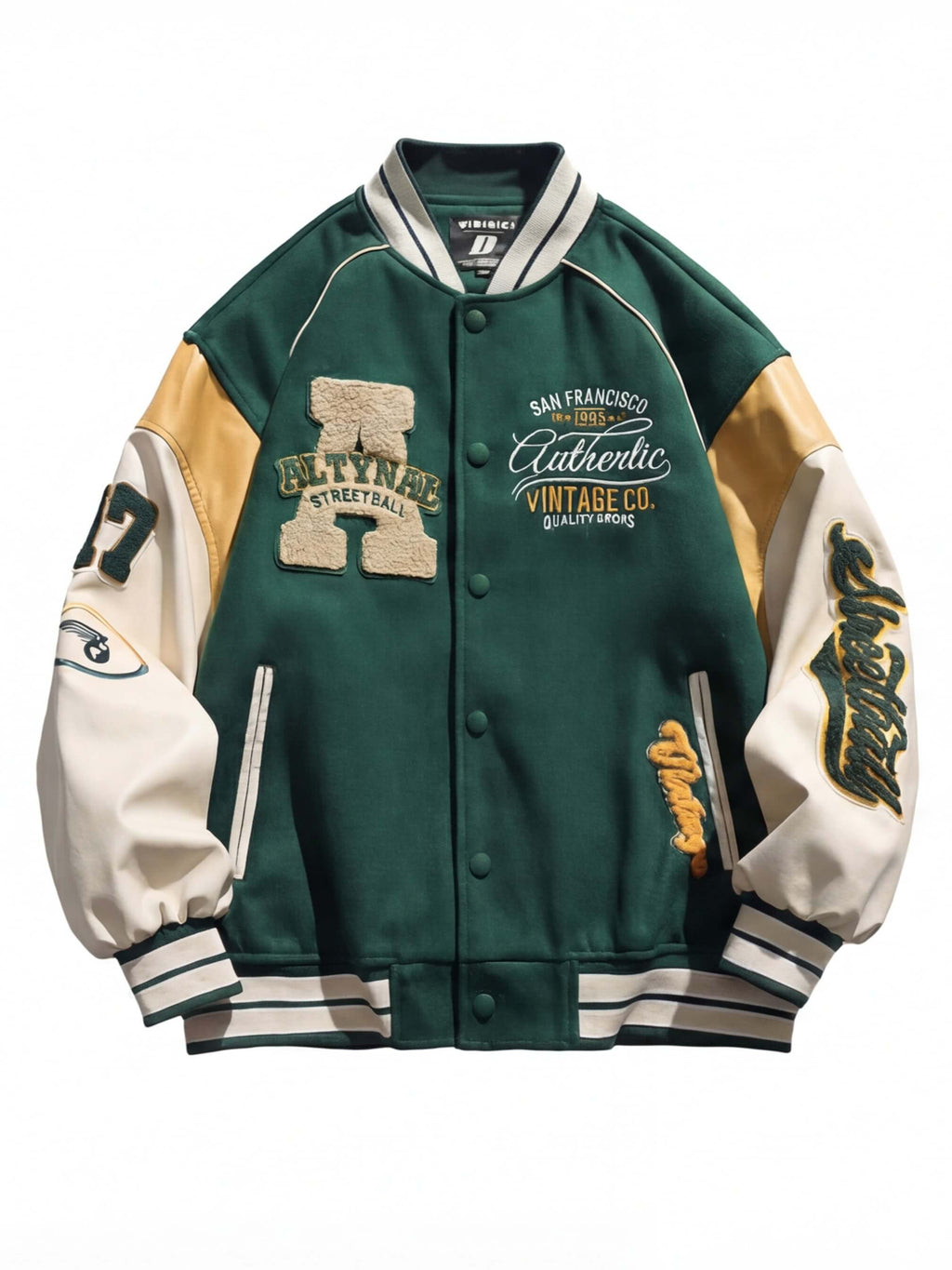 Varsity Baseball Jacket with Snap Front and Patches
