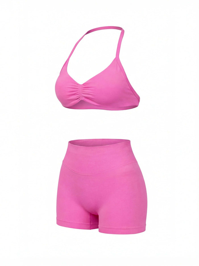 Women’s Gym Set One-Shoulder Bra and Shorts