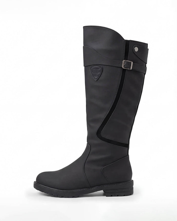 Knee-High Equestrian Riding Boots with Buckle Strap