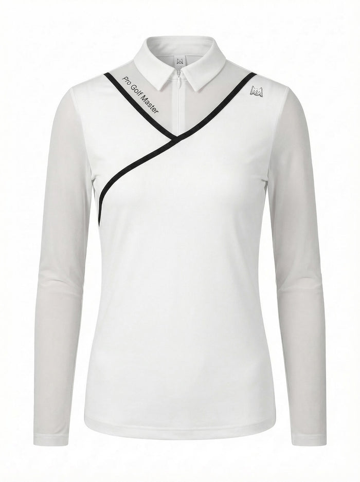 Women’s Long Sleeve Golf Polo Top with Piped Detail