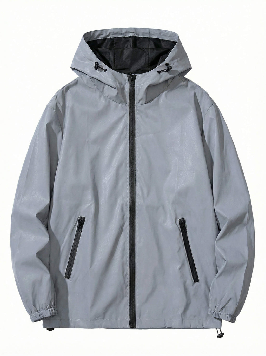 Night Reflective Hooded Windbreaker Jacket with Zip Pockets