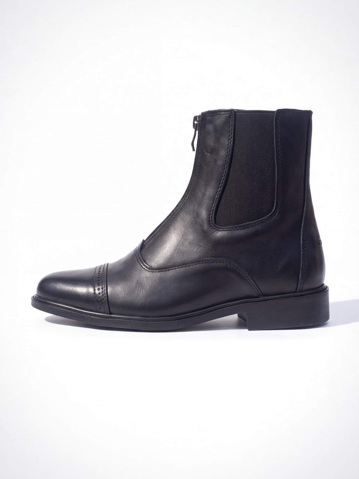 Equestrian Paddock Boots with Front Zipper and Stretch Panel