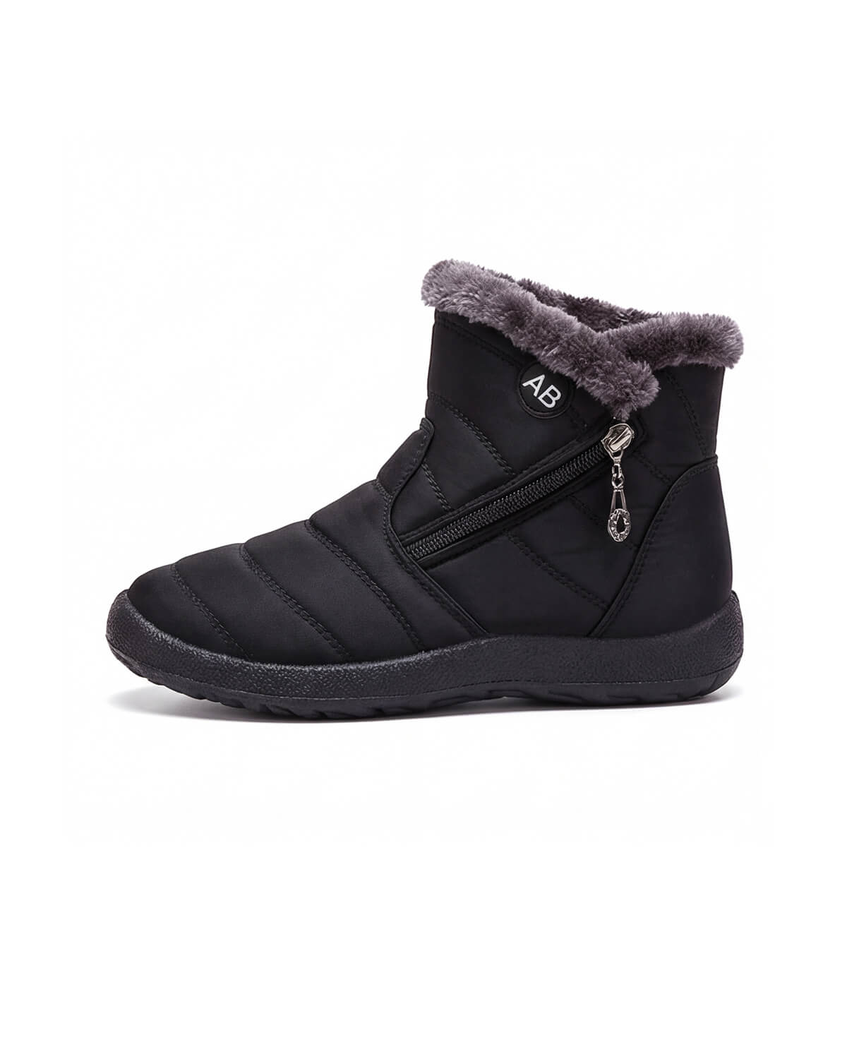 Plush-Lined Zip Winter Ankle Boots with Tread
