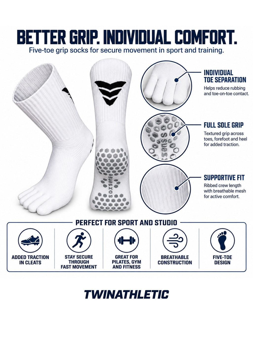Five-Toe Grip Sports Socks