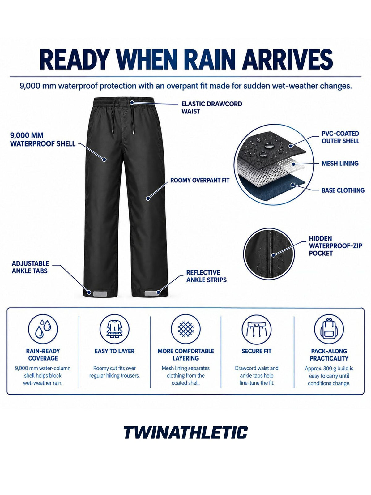 Waterproof Pull-On Hiking Overpants