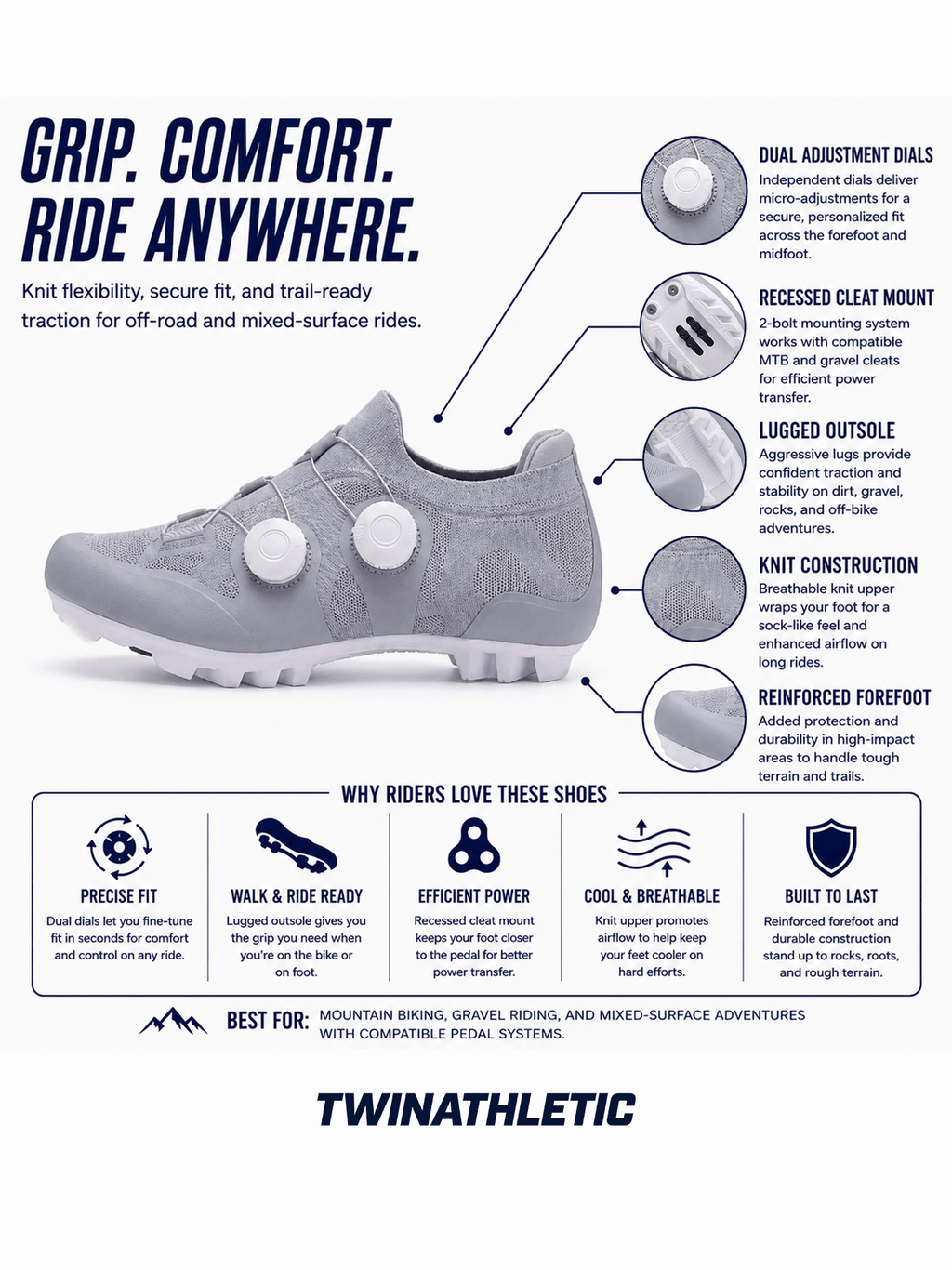 Knit Off-Road Cycling Shoes with Recessed Cleat Mount