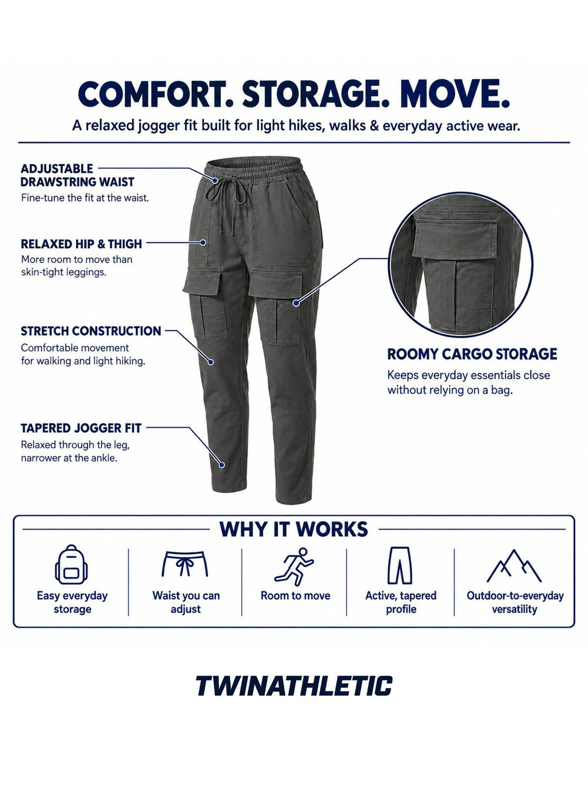 Women's Stretch Cargo Joggers with Drawstring Waist