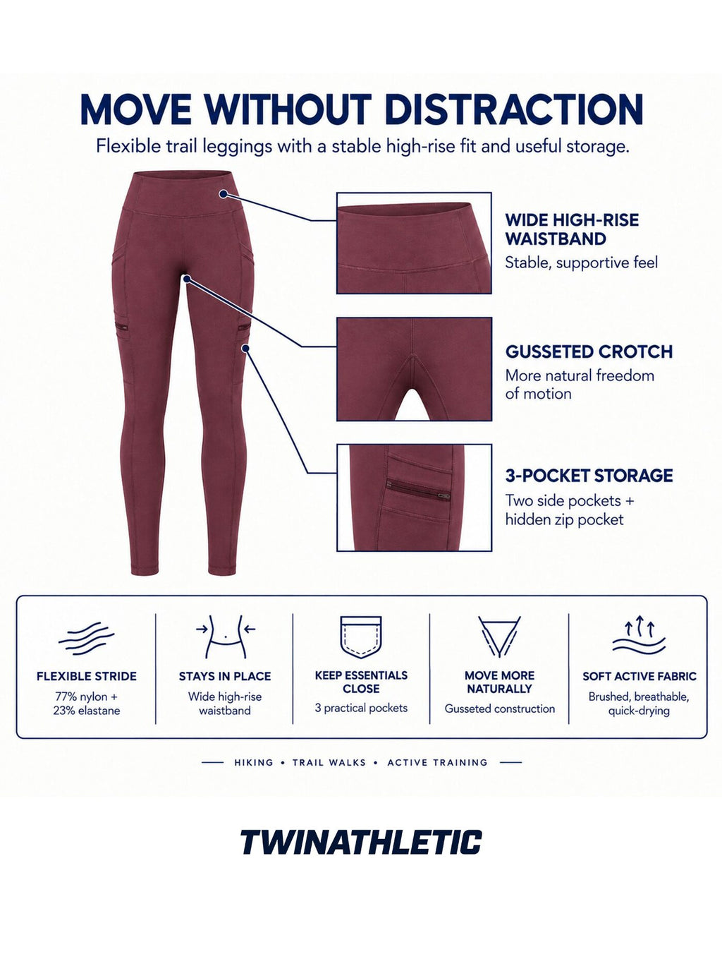 Women's High-Waist Hiking Leggings with Trail Pockets
