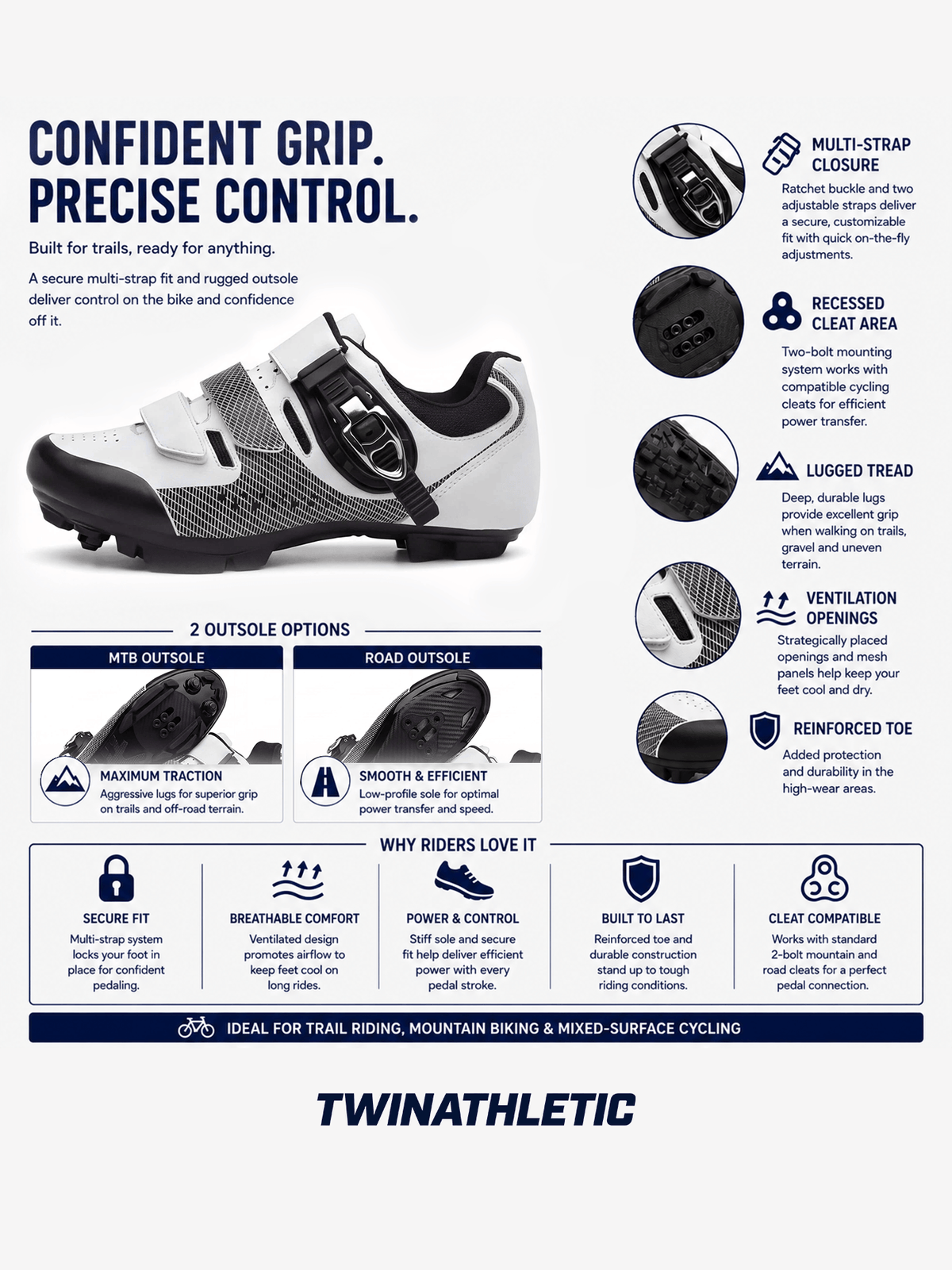 Trail Cycling Shoes with Multi-Strap Secure Fit