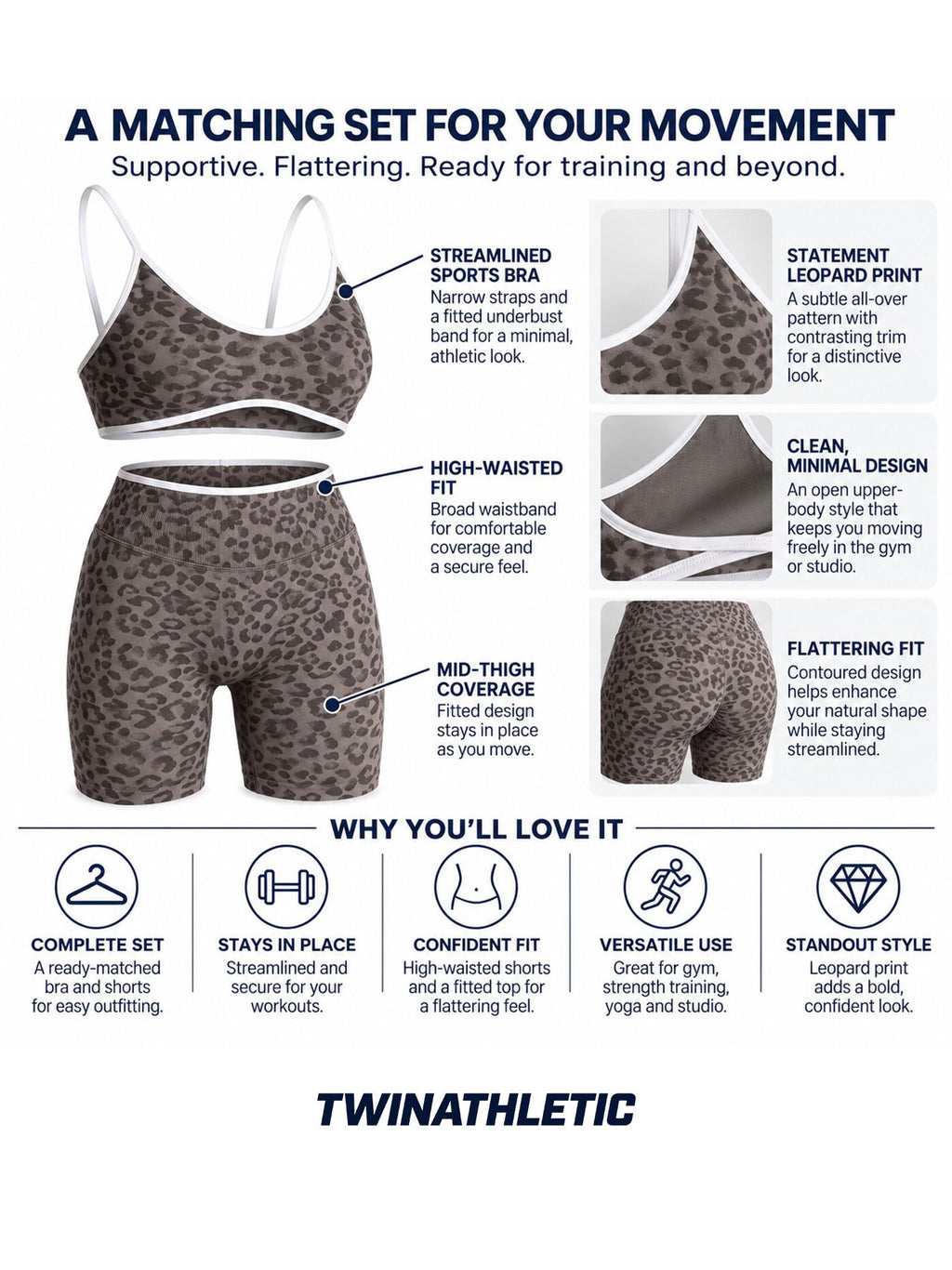 Leopard Two-Piece Sports Bra & Shorts Set