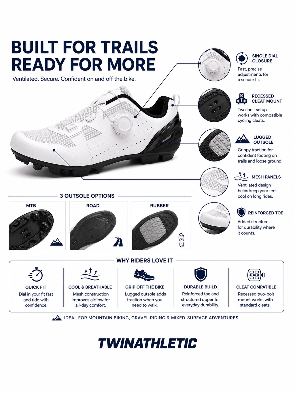 Mesh Trail Cycling Shoes with Single Dial Closure