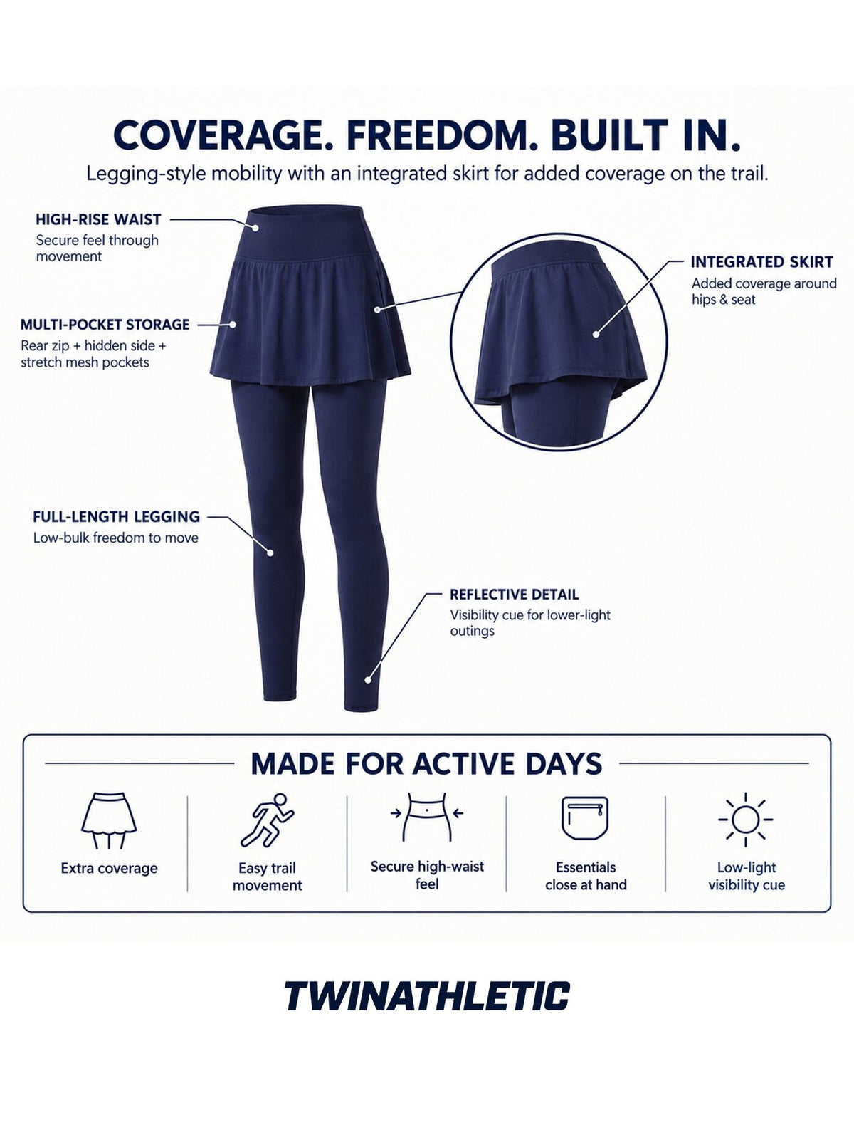 Women's 2-in-1 Skirted Hiking Leggings with Pockets