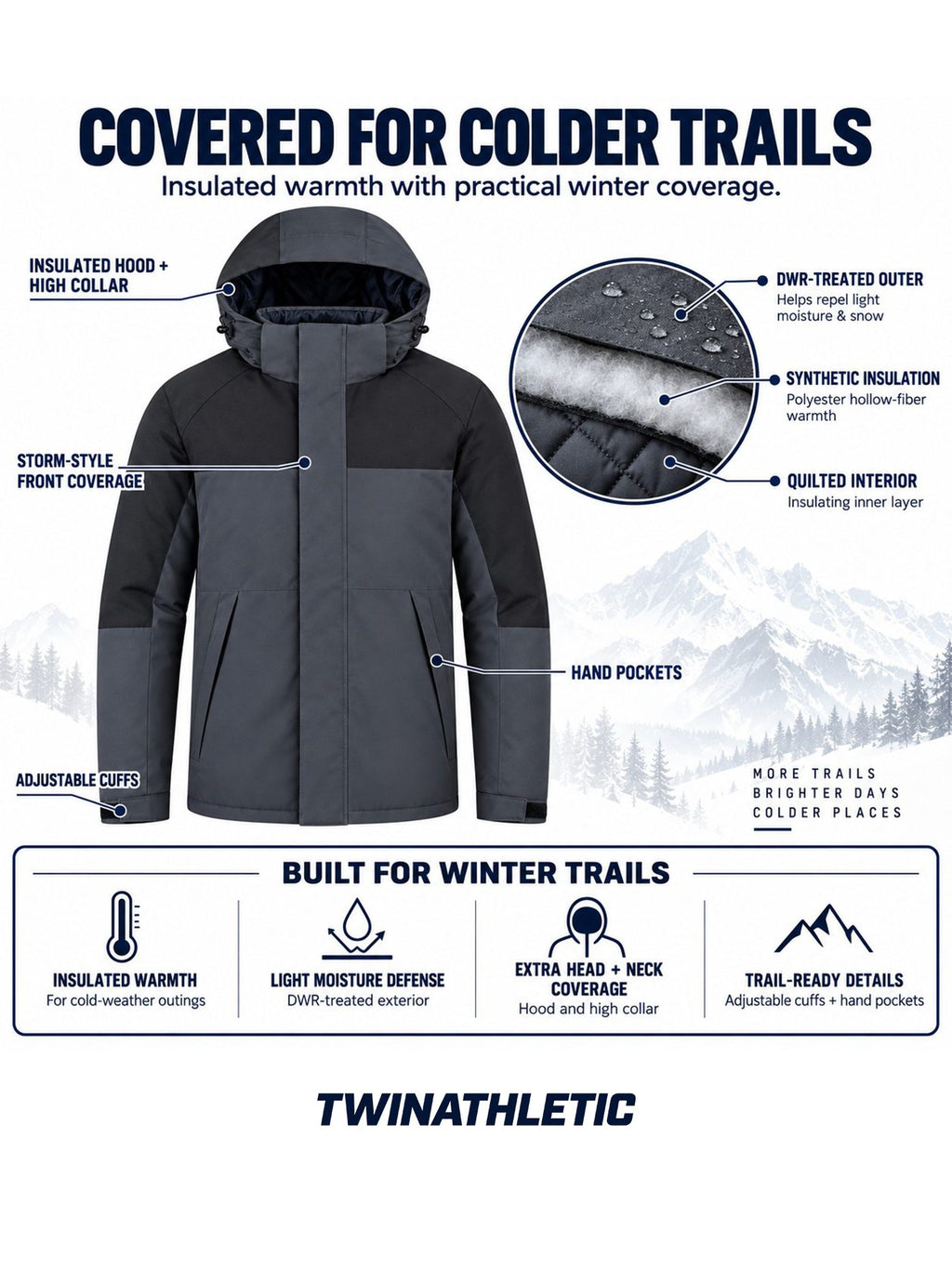 Insulated Hooded Winter Hiking Jacket