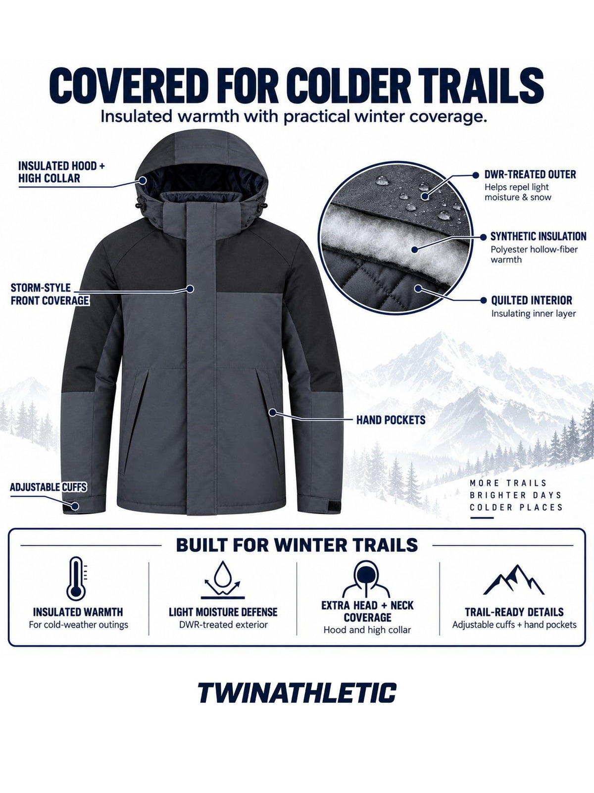 Insulated Hooded Winter Hiking Jacket