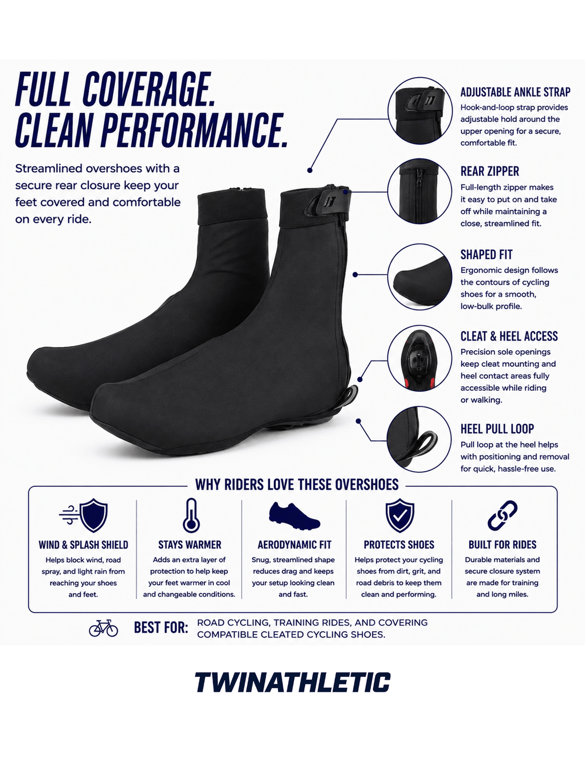 Cycling Overshoes with Rear Zipper and Ankle Strap