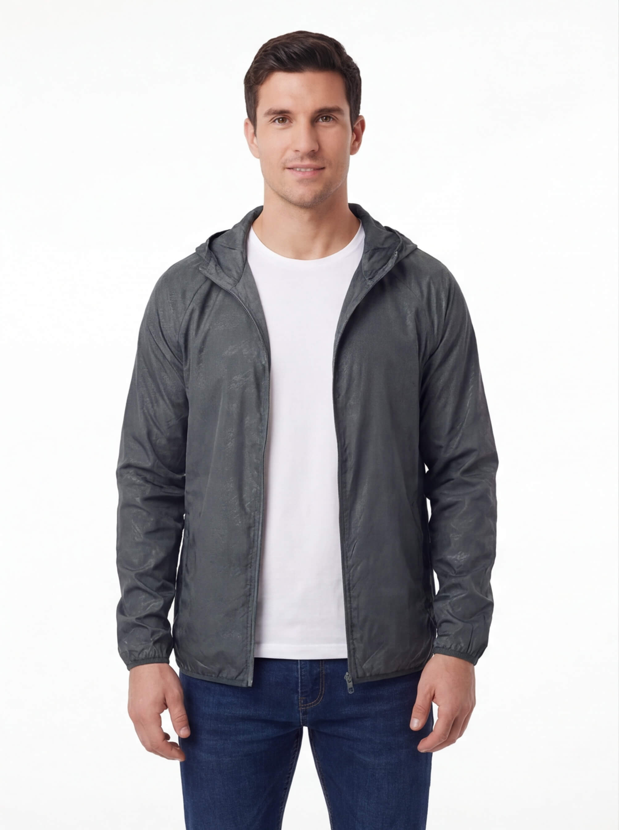 Hooded Waterproof Jacket with Full-Zip Front