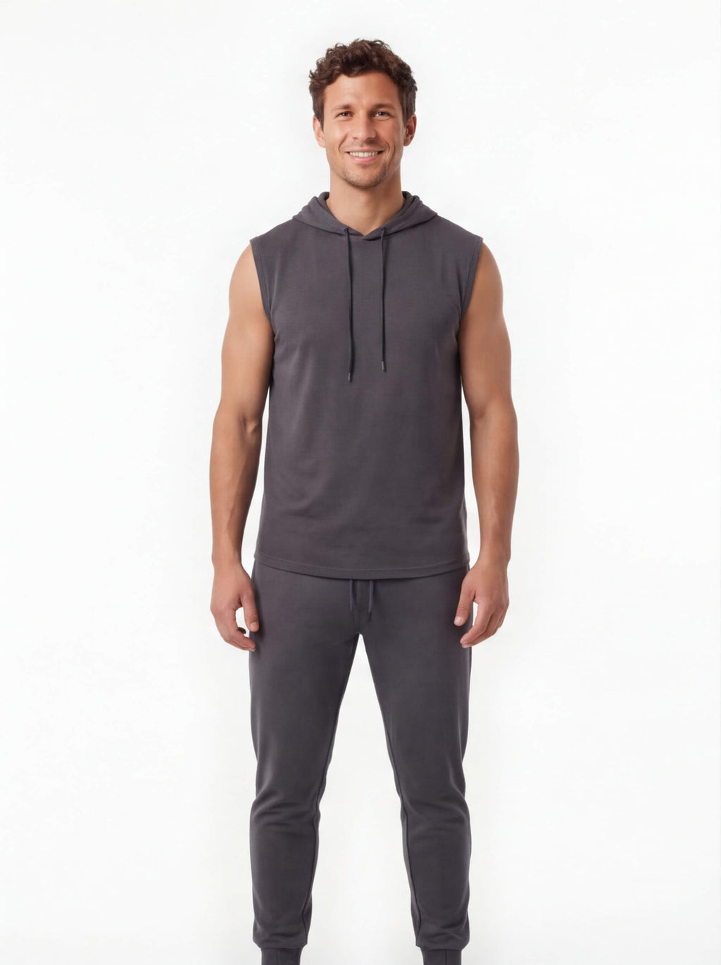Men's Sleeveless Hoodie Training Top with Drawcord Hood