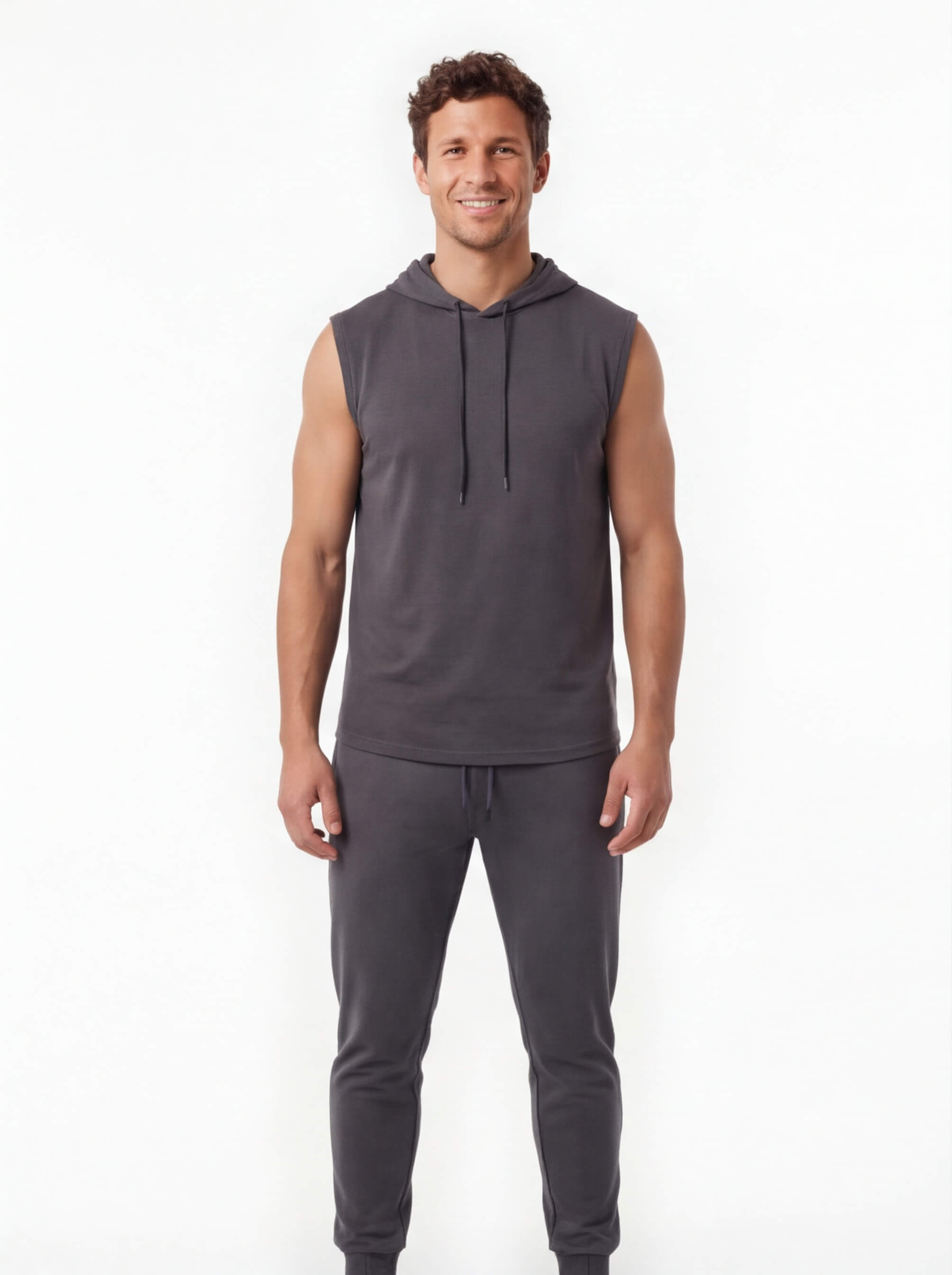 Men's Sleeveless Hoodie Training Top with Drawcord Hood