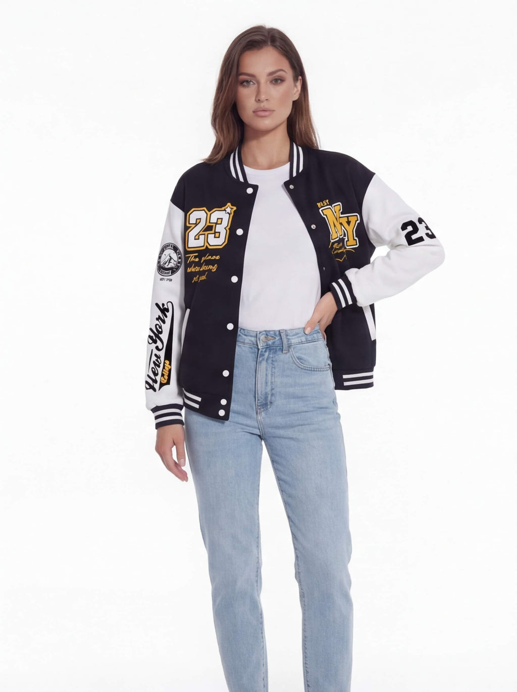Varsity Baseball Jacket with Snap Front and Patches