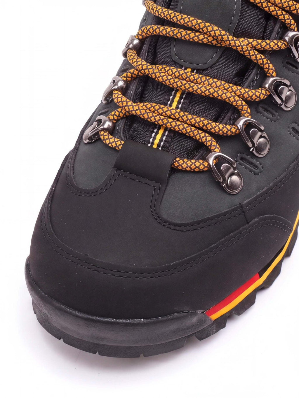 Protective Hiking Boots with Wraparound Rand and Hook Lacing