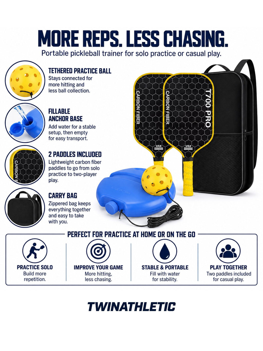 Pickleball Paddle & Tethered Solo Trainer Set